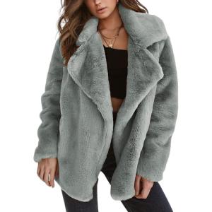 imageCHARTOU Women Winter Faux Fur Coat Fuzzy Sherpa Fleece Jacket Open Front Teddy Bear Coat OvercoatGrey