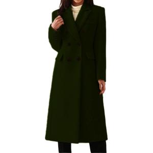 imageCHARTOU Women Winter Notched Collar Mid Long Trench Coat Wool Jacket Warm Double Breasted Pea Coat OvercoatBlackish Green