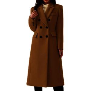 imageCHARTOU Women Winter Notched Collar Mid Long Trench Coat Wool Jacket Warm Double Breasted Pea Coat OvercoatCamel
