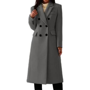 imageCHARTOU Women Winter Notched Collar Mid Long Trench Coat Wool Jacket Warm Double Breasted Pea Coat OvercoatGrey