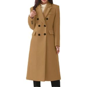 imageCHARTOU Women Winter Notched Collar Mid Long Trench Coat Wool Jacket Warm Double Breasted Pea Coat OvercoatKhaki