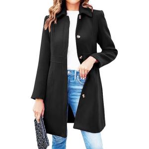 imageCHARTOU Women Wool Blend Pea Coat Jacket Winter Single Breasted Woolen Turndown Trench Coat Peacoat OvercoatBlack