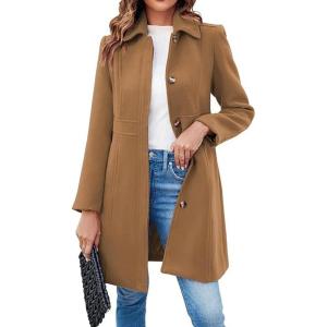 imageCHARTOU Women Wool Blend Pea Coat Jacket Winter Single Breasted Woolen Turndown Trench Coat Peacoat OvercoatBrown