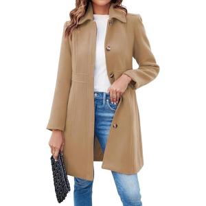 imageCHARTOU Women Wool Blend Pea Coat Jacket Winter Single Breasted Woolen Turndown Trench Coat Peacoat OvercoatCamel