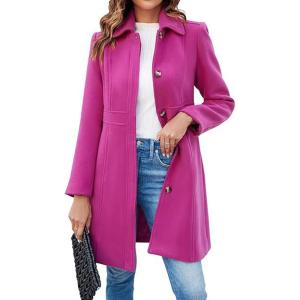 imageCHARTOU Women Wool Blend Pea Coat Jacket Winter Single Breasted Woolen Turndown Trench Coat Peacoat OvercoatRosy