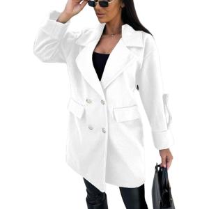 imageCHARTOU Womens Casual Thicken Notch Lapel Pea Coat Wool Blend Double Breasted Mid Long Overcoat Winter JacketWhite