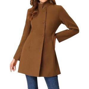 imageCHARTOU Womens MidLong Woolen Pea Coat Stand Collar Single Breasted Wool Blend Jacket Blazer Winter Overcoat with PocketsBrown