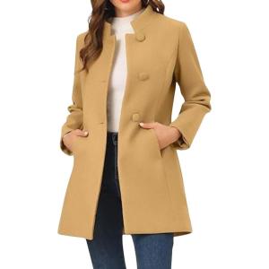 imageCHARTOU Womens MidLong Woolen Pea Coat Stand Collar Single Breasted Wool Blend Jacket Blazer Winter Overcoat with PocketsKhaki