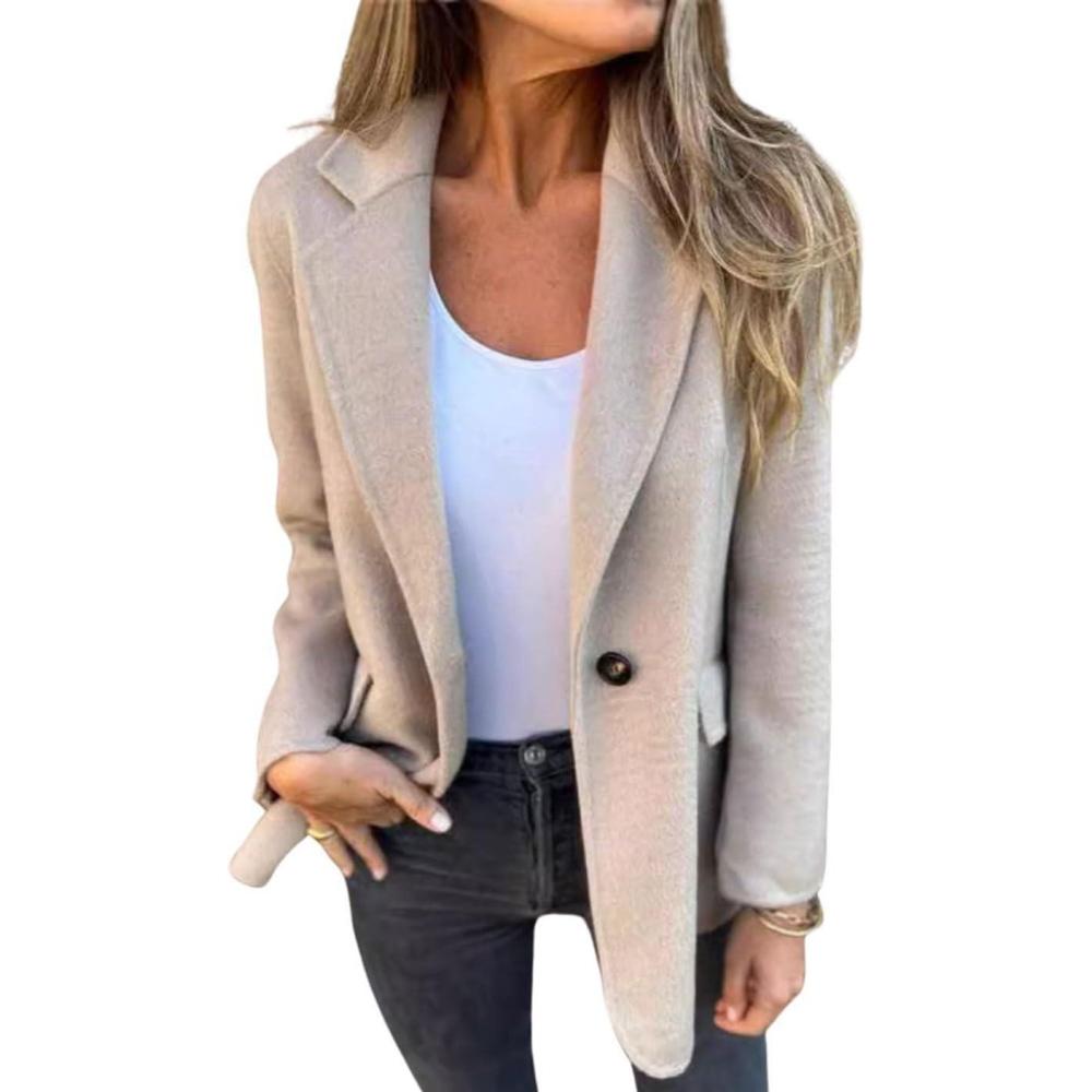 imageCHARTOU Women Solid Color Blazer Wool Blend Causal Business Office Open Front Short Jacket Pea CoatApricot