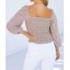 imageCHARTOU Women Cute Puff Sleeve Smocked Cropped Long Sleeve Blouse Shirt Floral Square Neck Crop TopApricot