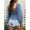 imageCHARTOU Women Cute Puff Sleeve Smocked Cropped Long Sleeve Blouse Shirt Floral Square Neck Crop TopDark Blue