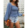 imageCHARTOU Women Cute Puff Sleeve Smocked Cropped Long Sleeve Blouse Shirt Floral Square Neck Crop TopDark Blue