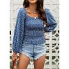 imageCHARTOU Women Cute Puff Sleeve Smocked Cropped Long Sleeve Blouse Shirt Floral Square Neck Crop TopDark Blue