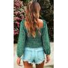 imageCHARTOU Women Cute Puff Sleeve Smocked Cropped Long Sleeve Blouse Shirt Floral Square Neck Crop TopGreen