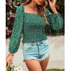 imageCHARTOU Women Cute Puff Sleeve Smocked Cropped Long Sleeve Blouse Shirt Floral Square Neck Crop TopGreen