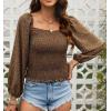 imageCHARTOU Women Cute Puff Sleeve Smocked Cropped Long Sleeve Blouse Shirt Floral Square Neck Crop TopKhaki