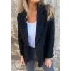 imageCHARTOU Women Solid Color Blazer Wool Blend Causal Business Office Open Front Short Jacket Pea CoatBlack