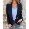 imageCHARTOU Women Solid Color Blazer Wool Blend Causal Business Office Open Front Short Jacket Pea CoatBlack
