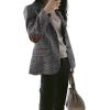 imageCHARTOU Womens Chic Lapel Collar Plaid 2Button Business Work Office Blazer Suit JacketGrey