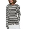imageCHARTOU Women Basic Long Sleeve Fall Tops Casual Stripes Slim Fit Tee T ShirtBlack