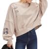 imageCHARTOU Women Floral Crop Pullover Sweatshirt Fall 2025 Oversized Drop Shoulder Long Sleeve Sweatshirt TopKhaki
