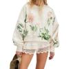 imageCHARTOU Women Floral Crop Pullover Sweatshirt Fall 2025 Oversized Drop Shoulder Long Sleeve Sweatshirt TopWhite1