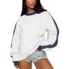 imageCHARTOU Women Oversized Color Block Pullover Sweatshirt 2025 Fall Outfits Lightweight Crewneck Sweatshirt TopsWhite