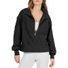 imageCHARTOU Women Oversized Half Zipper Pullover Sweatshirt Fall 2025 Outfits Lapel V Neck Long Sleeve TopBlack