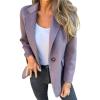 imageCHARTOU Women Solid Color Blazer Wool Blend Causal Business Office Open Front Short Jacket Pea CoatPurple