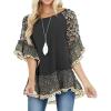 imageCHARTOU Women Summer Casual 34 Bell Sleeve Floral Print Blouse Shirt Flowy Tunic Top
