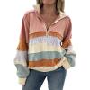imageCHARTOU Women Waffle Oversized Sweatshirt Fall Contrast Color Patchwork Half Zip Hoodies Pullover ShirtsPink