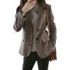 imageCHARTOU Womens Chic Lapel Collar Plaid 2Button Business Work Office Blazer Suit JacketBrown