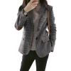 imageCHARTOU Womens Chic Lapel Collar Plaid 2Button Business Work Office Blazer Suit JacketGrey