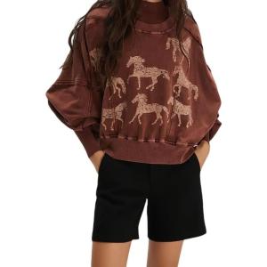 imageCHARTOU Women Floral Crop Pullover Sweatshirt Fall 2025 Oversized Drop Shoulder Long Sleeve Sweatshirt TopBrown