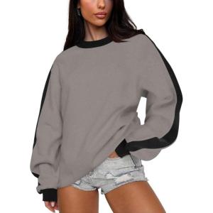imageCHARTOU Women Oversized Color Block Pullover Sweatshirt 2025 Fall Outfits Lightweight Crewneck Sweatshirt TopsCoffee