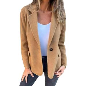 imageCHARTOU Women Solid Color Blazer Wool Blend Causal Business Office Open Front Short Jacket Pea CoatKhaki