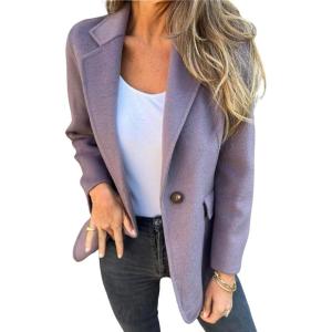 imageCHARTOU Women Solid Color Blazer Wool Blend Causal Business Office Open Front Short Jacket Pea CoatPurple