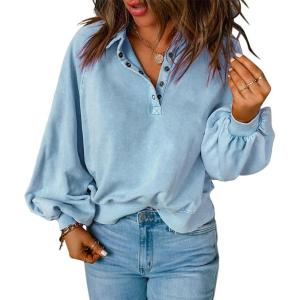 imageCHARTOU Womens Oversized Sweatshirt Quarter Button Fashion Sweatshirt PulloverBlue
