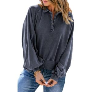 imageCHARTOU Womens Oversized Sweatshirt Quarter Button Fashion Sweatshirt PulloverDark Blue