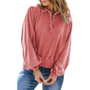 imageCHARTOU Womens Oversized Sweatshirt Quarter Button Fashion Sweatshirt PulloverPeach