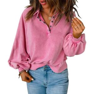 imageCHARTOU Womens Oversized Sweatshirt Quarter Button Fashion Sweatshirt PulloverPink