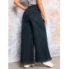 imageCHARTOU Baggy Wide Leg Jeans Woman Mid Rise Frayed Flare Jeans Boyfriend Stretchy Denim PantsDark Blue