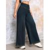 imageCHARTOU Baggy Wide Leg Jeans Woman Mid Rise Frayed Flare Jeans Boyfriend Stretchy Denim PantsDark Blue