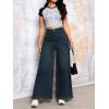 imageCHARTOU Baggy Wide Leg Jeans Woman Mid Rise Frayed Flare Jeans Boyfriend Stretchy Denim PantsDark Blue