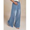 imageCHARTOU Baggy Wide Leg Jeans Woman Mid Rise Frayed Flare Jeans Boyfriend Stretchy Denim PantsLight Blue