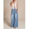 imageCHARTOU Baggy Wide Leg Jeans Woman Mid Rise Frayed Flare Jeans Boyfriend Stretchy Denim PantsLight Blue