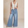 imageCHARTOU Baggy Wide Leg Jeans Woman Mid Rise Frayed Flare Jeans Boyfriend Stretchy Denim PantsLight Blue