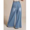 imageCHARTOU Baggy Wide Leg Jeans Woman Mid Rise Frayed Flare Jeans Boyfriend Stretchy Denim PantsLight Blue