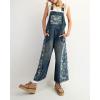 imageCHARTOU Floral Denim Overalls for Women Bib Baggy Jeans Crop Loose Denim Jumpsuit Patchwork Wide Leg PantsBlue