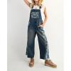 imageCHARTOU Floral Denim Overalls for Women Bib Baggy Jeans Crop Loose Denim Jumpsuit Patchwork Wide Leg PantsBlue